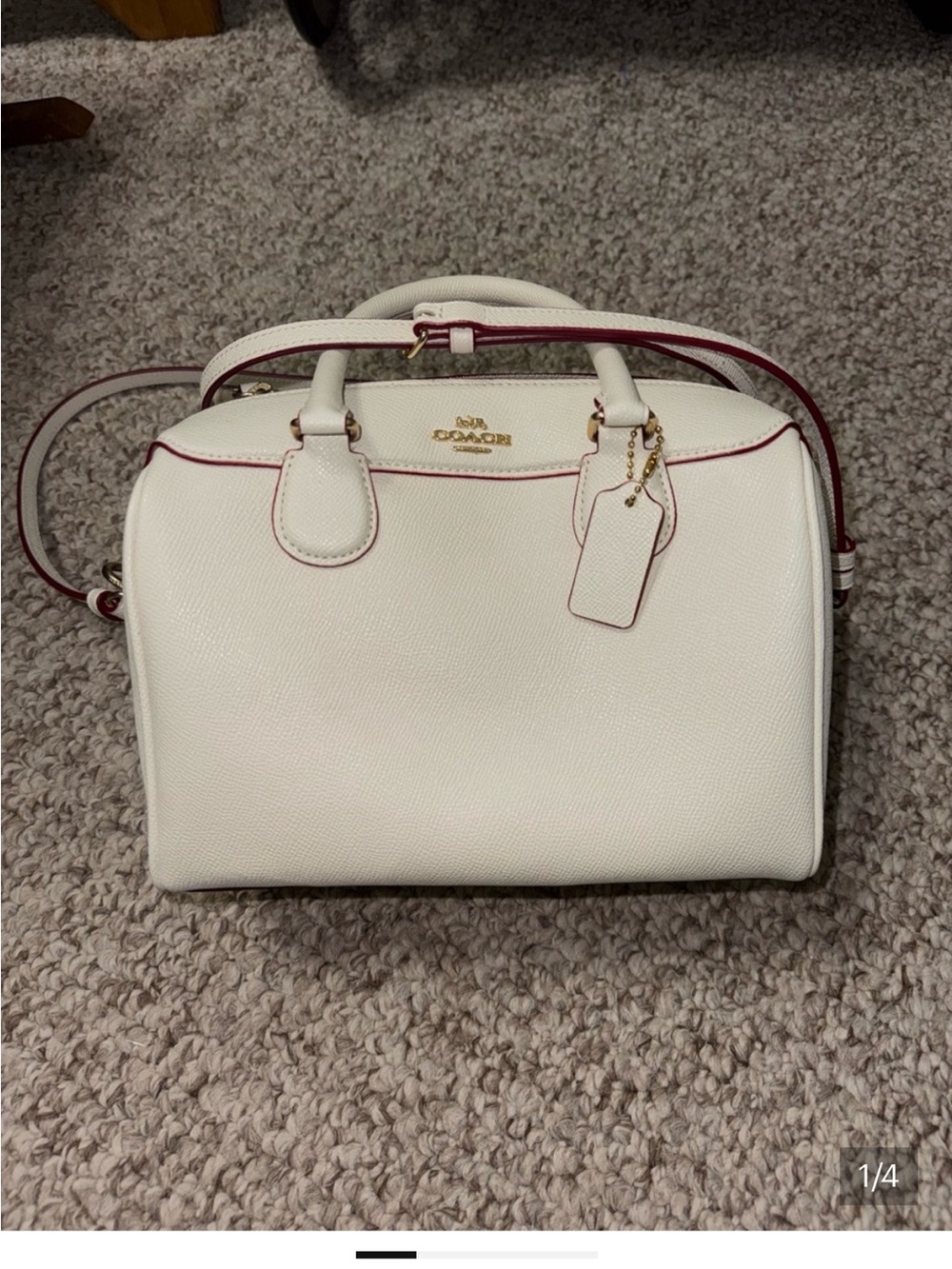 Coach Cream Leather Crossbody Satchel with Pink Trim